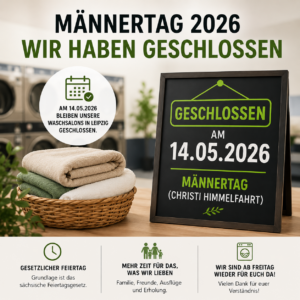 Männertag 2026: Waschsalon Snowball Leipzig am 14.05. geschlossen